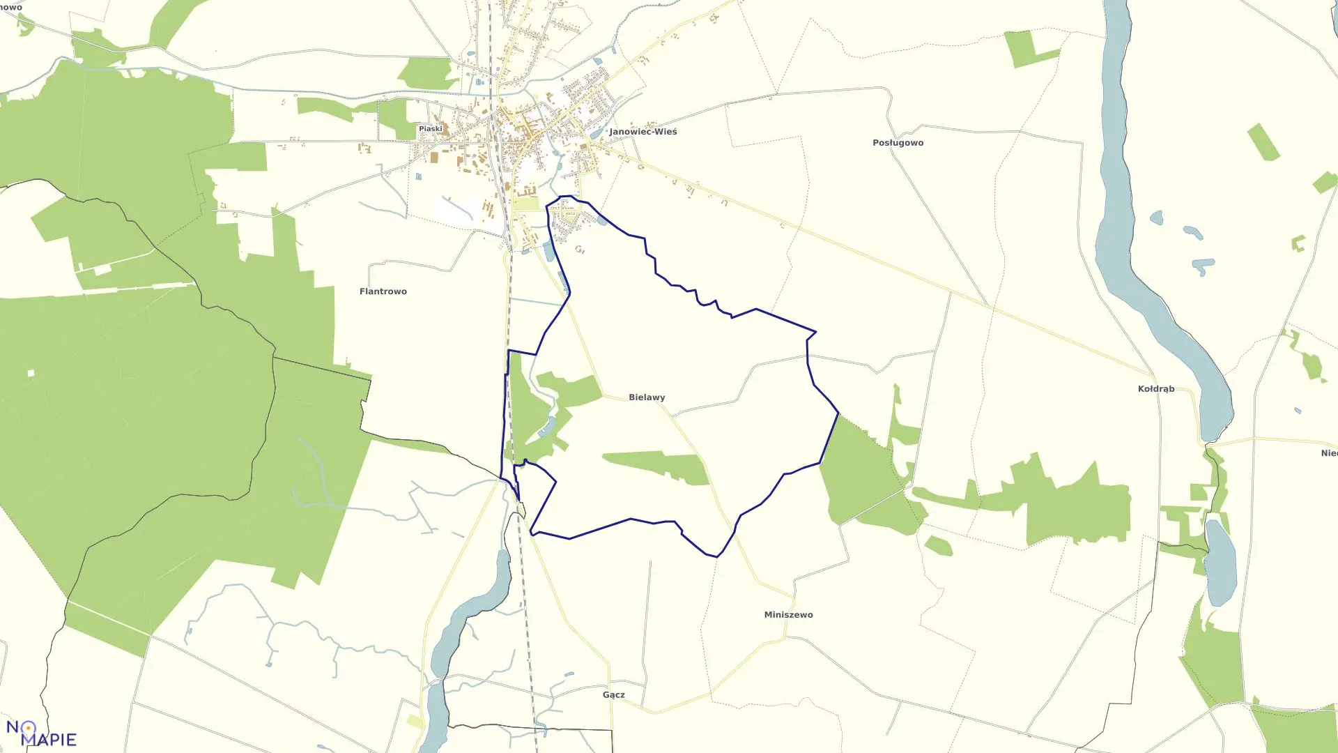 Mapa obrębu Bielawy w gminie Janowiec Wielkopolski