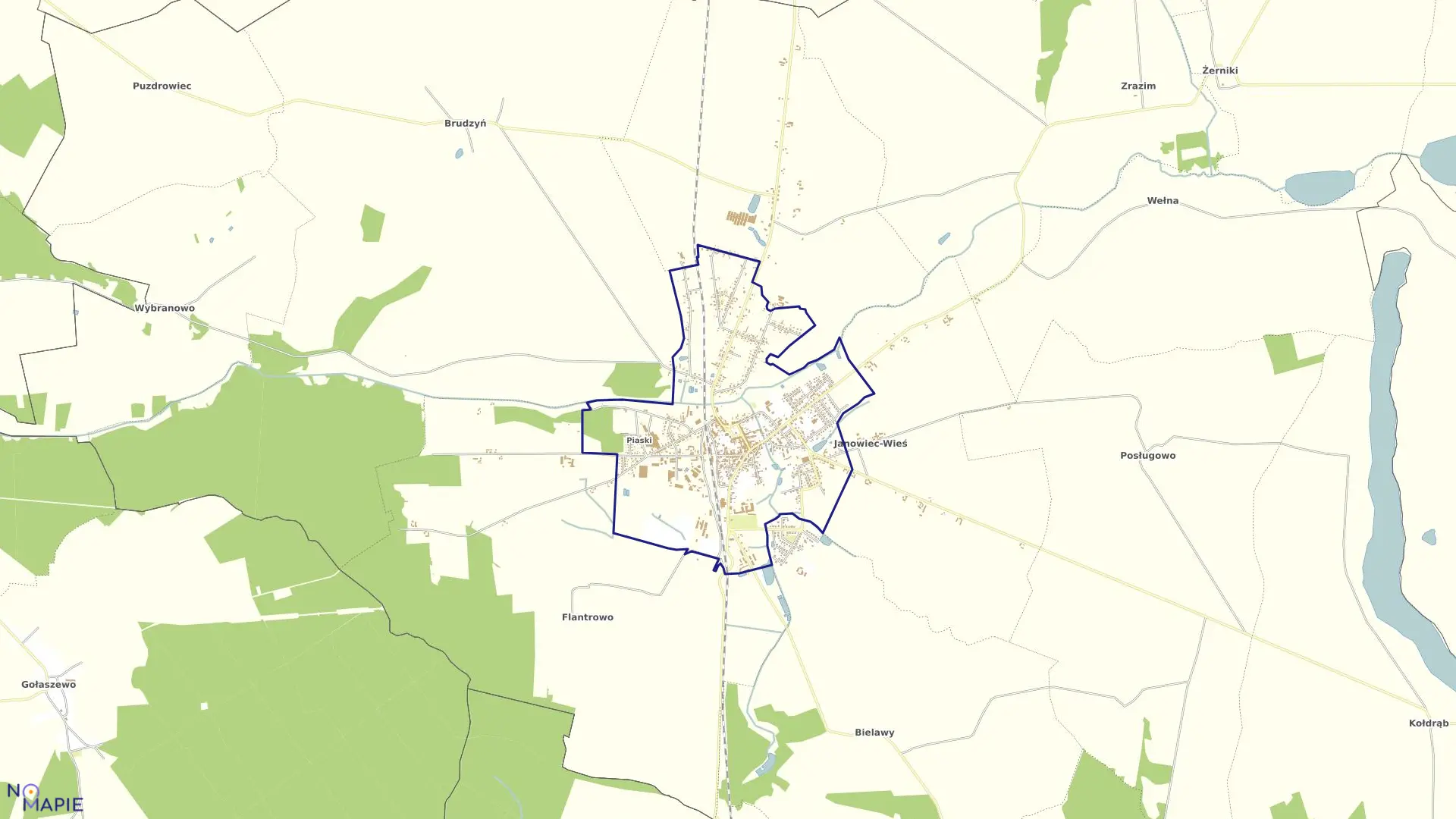 Mapa obrębu Janowiec Wielkopolski w gminie Janowiec Wielkopolski